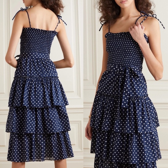 Tory Burch Dresses & Skirts - Tory Burch Navy Blue & White Polka Dot Layered Sundress Dress Womens XS - Small